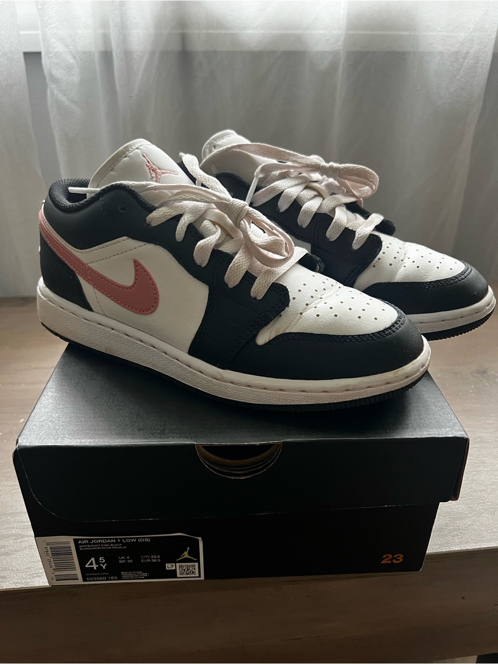 Nike Air Jordan 1 Low - Black/White with Pink Swoosh